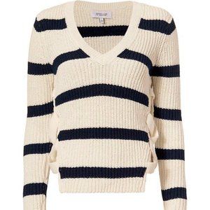 Derek Lam 10 Crosby Creme Striped Lace-Up Sweater
